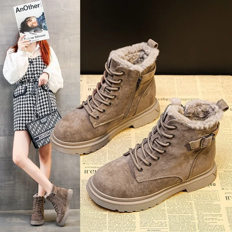 Winter Boots Women 2021 New Fashion Fur Ankle Boots For Women Shoes Ladies Brown Black Lace Up Short Boots Female Designer