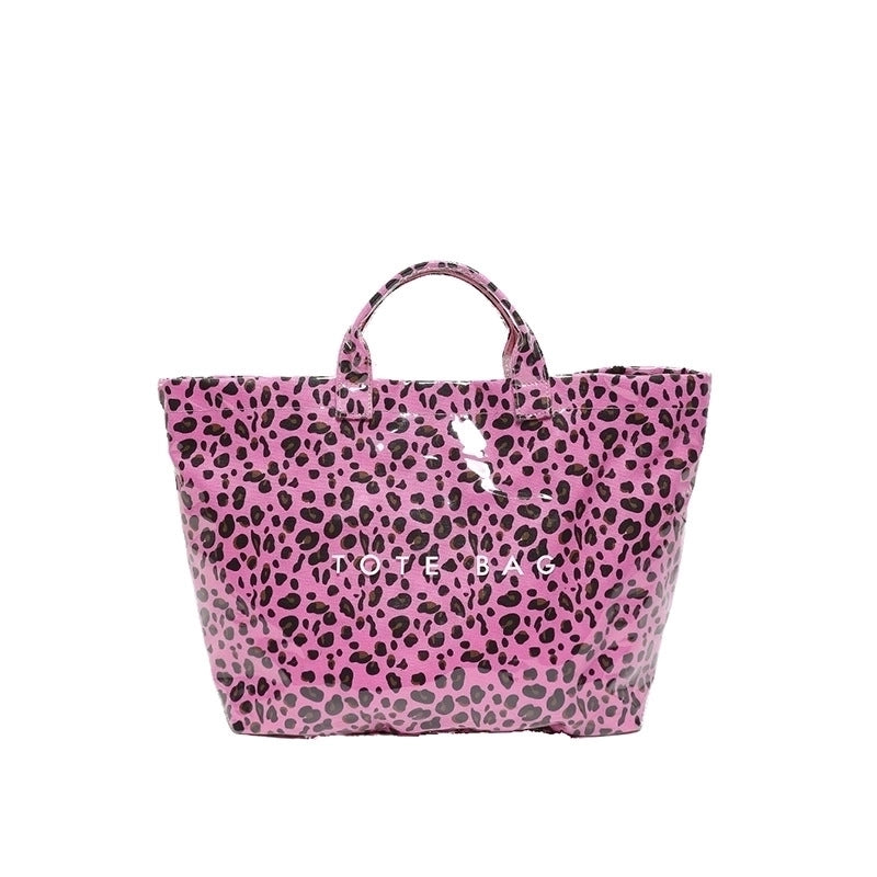 Women’s Medium PVC Leopard Streetwear Bucket Open Tote Bag