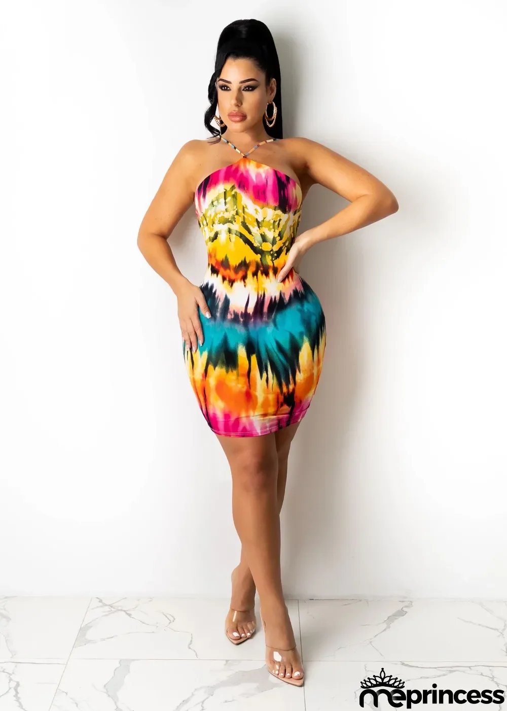 Printed Backless Sexy Dress