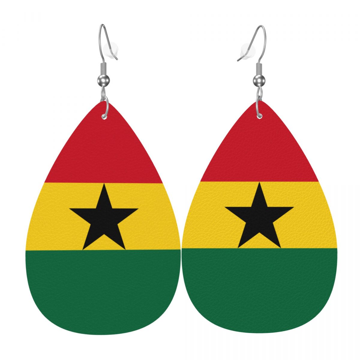 Ghana Flag Faux Leather Teardrop Dangle Earrings