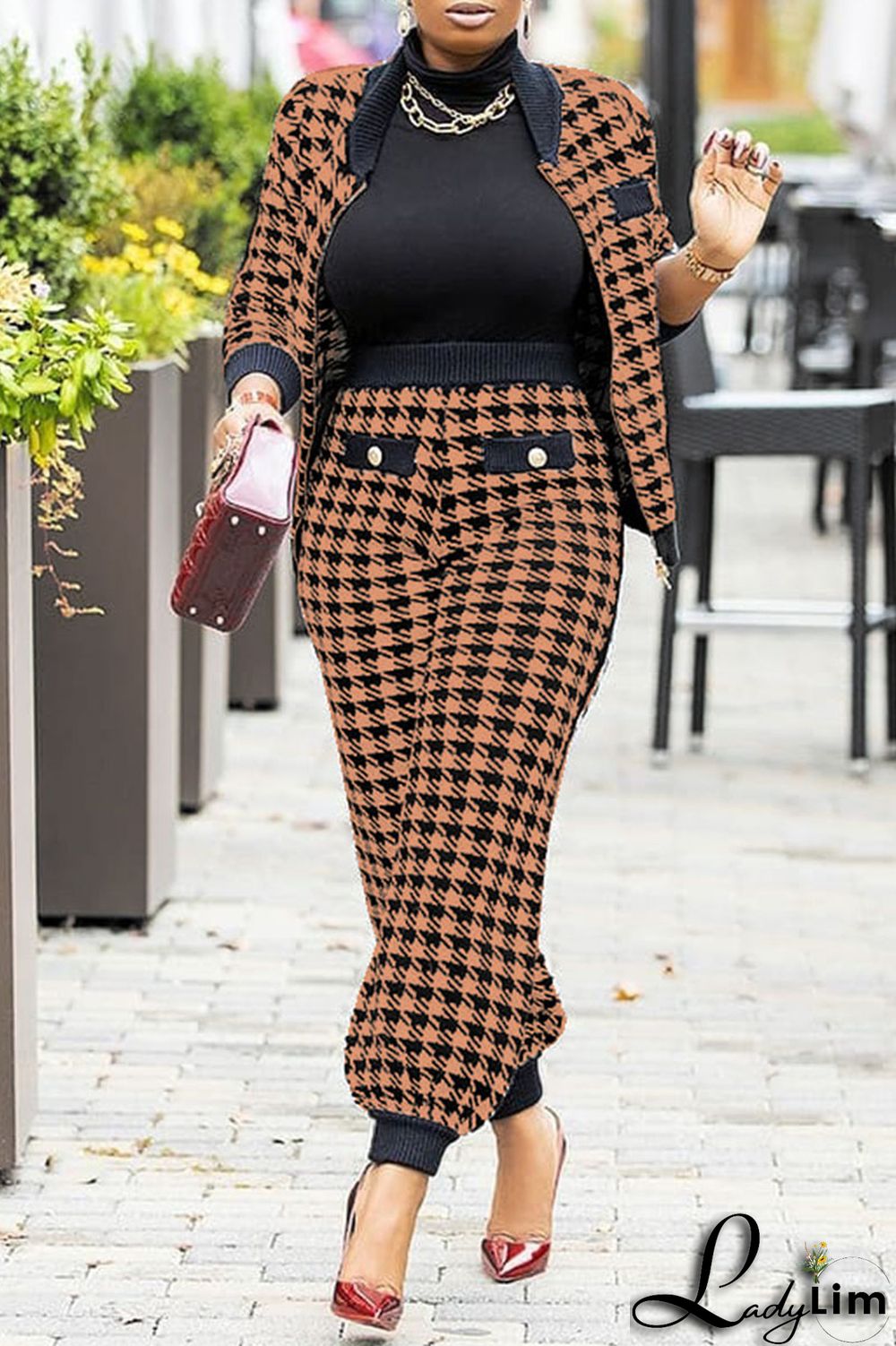 Pink Fashion Casual Print Patchwork Long Sleeve Two Pieces