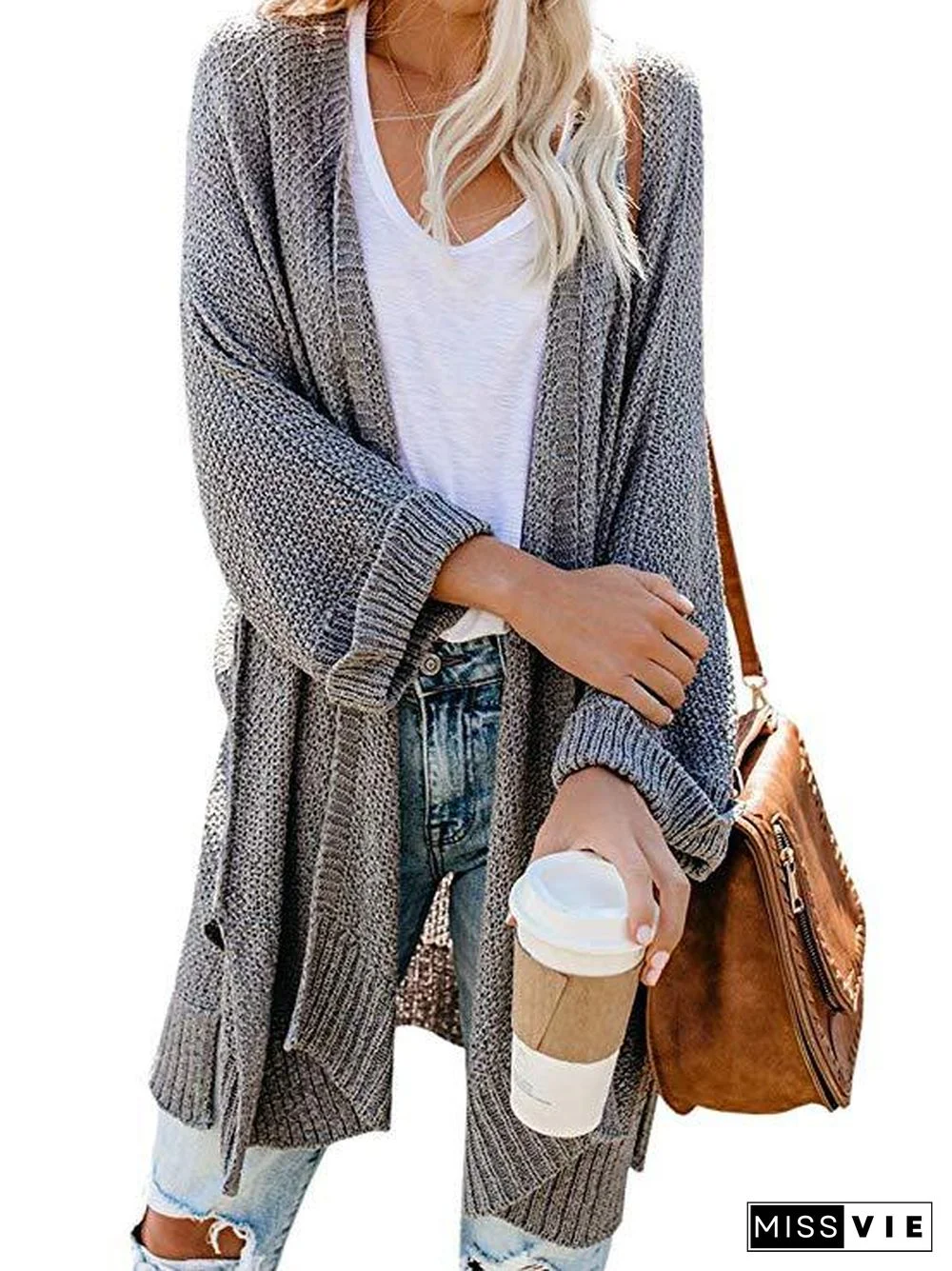 Large Size Solid Color Buttoned Casual Cardigan