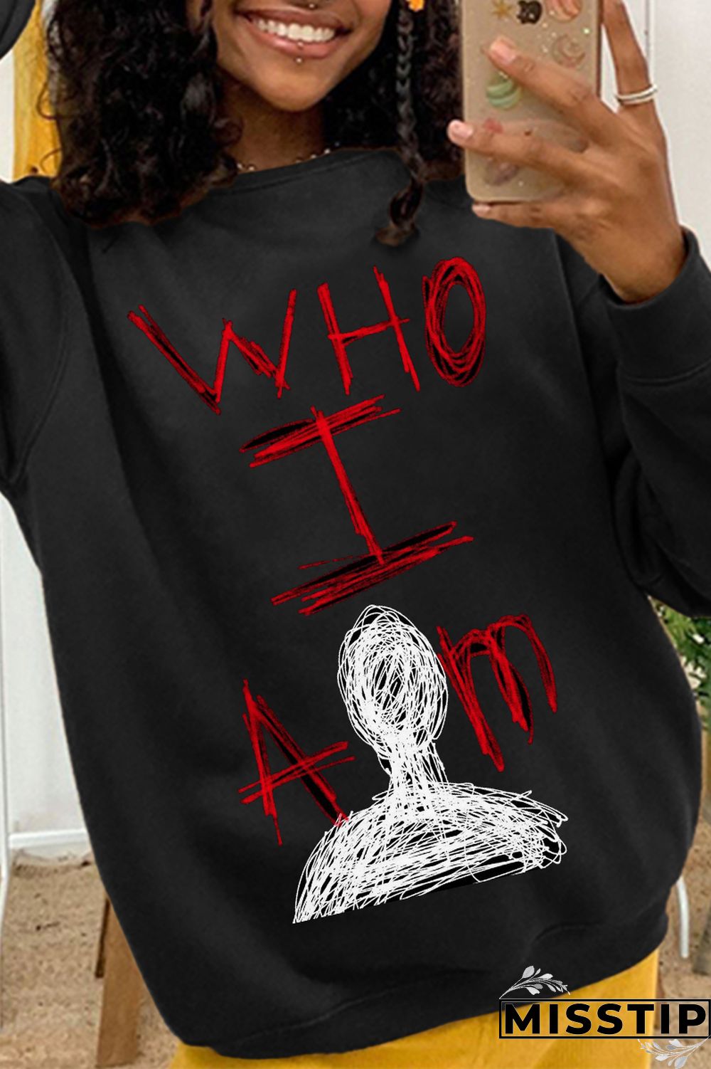 Black Party Vintage Print Patchwork Letter O Neck Tops