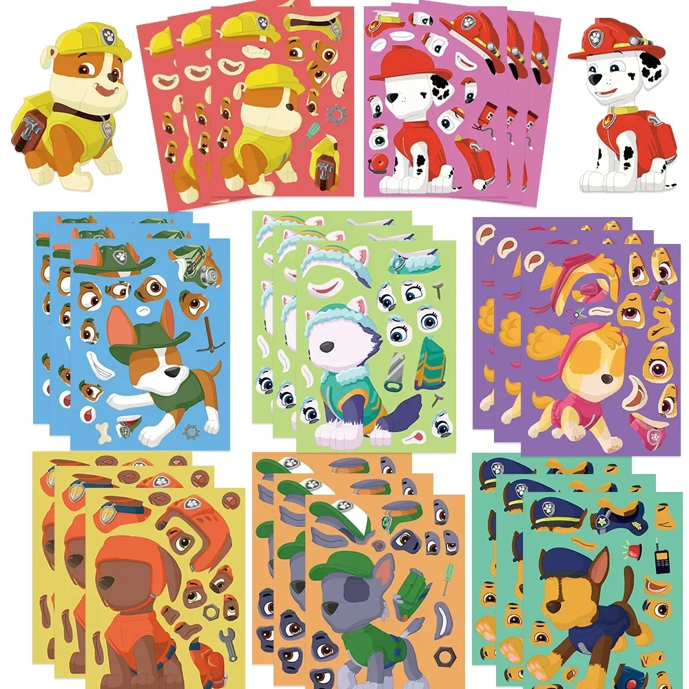 Tegooe 81648 Sheets Cartoon Dog Make-a-Face Puzzle Stickers - DIY Assemble Decals for Kids