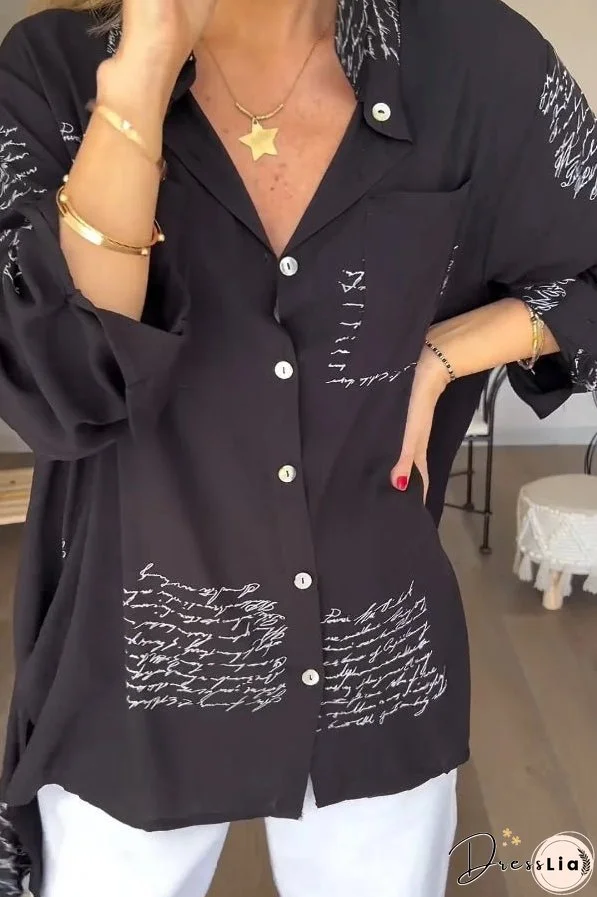 Letter Print Fashion Lapel Shirt