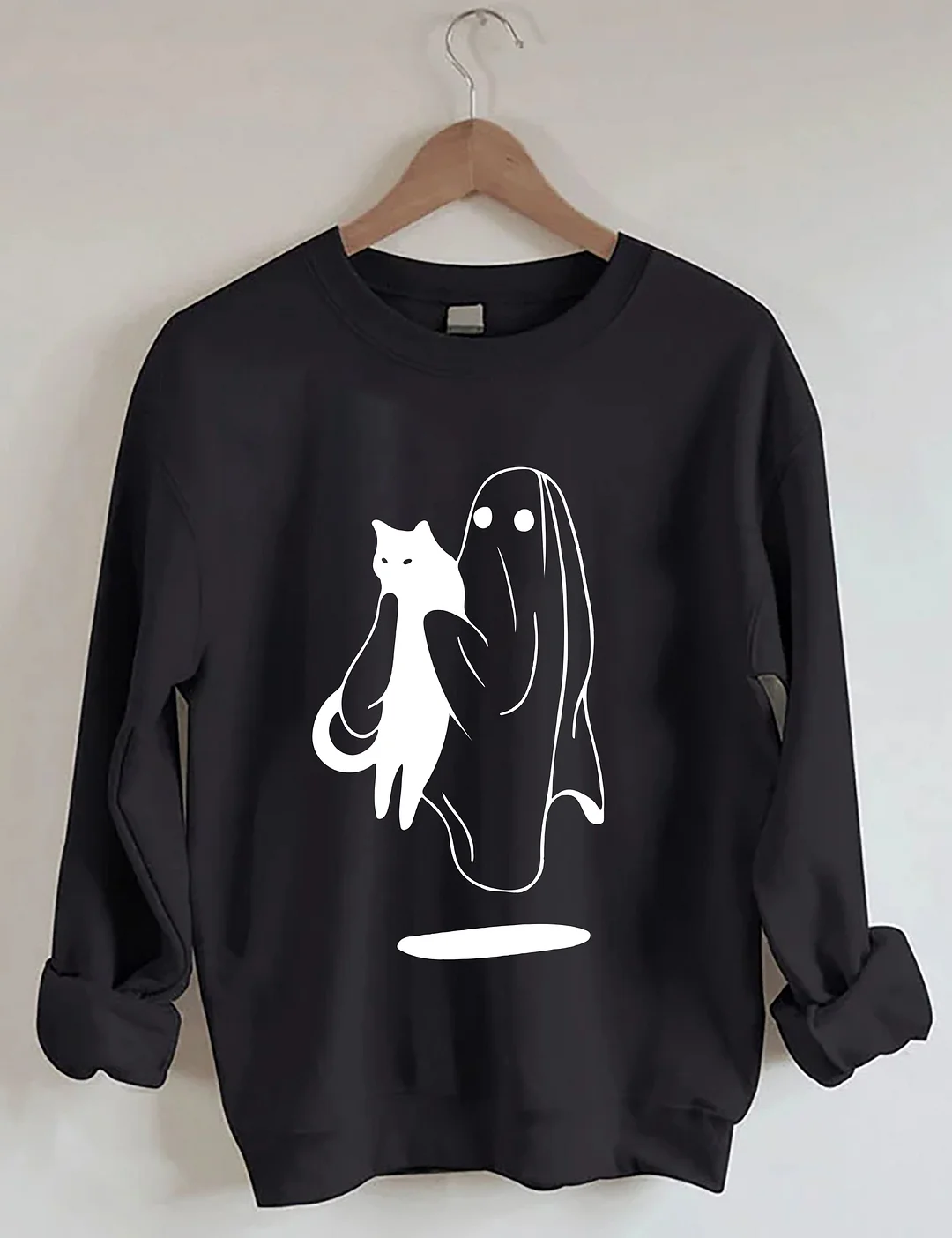 Ghost Carrying Black Cat Halloween Sweatshirt