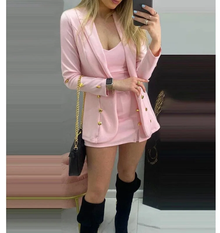 Graduation Gifts  Classic Double Breasted Jacket Daily Casual Pocket Streetwear Coat Vintage Pink  Shawl Lapel Women Blazer Custom Made