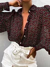 V-Neck Puff Sleeves Button Leopard Print Blouses&Shirts Tops