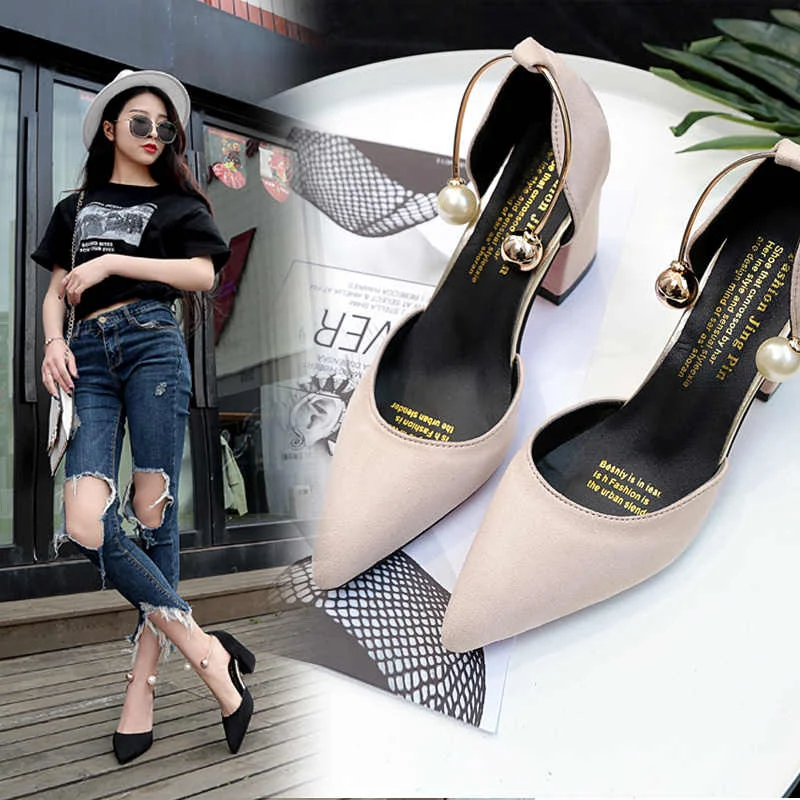 2020 new Korean version wild suede pointed high heels word buckle single shoes sexy comfortable trend high heels ladies shoes