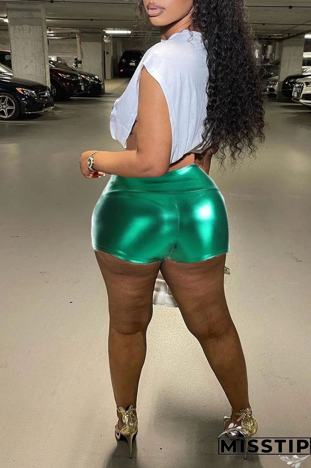 Gold Sexy Solid Patchwork High Waist Pencil Solid Color Bottoms