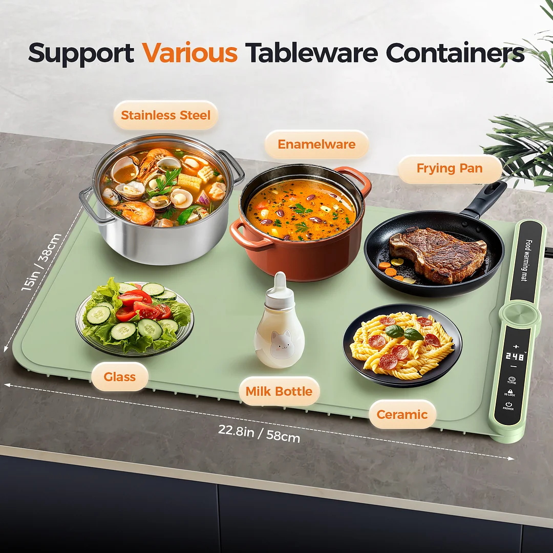 Portable Food Warming Mat for Countertop, Electric Warming Tray with 9 Temp Settings, 1-6Hrs Timer Auto Shut-Off and Child-Lock, Roll Up Silicone Food Heating Mat for Buffet Parties Gatherings