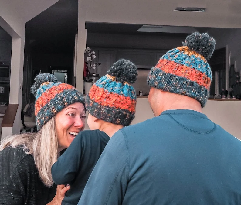 Chunky Beanie with PomPom for Family Matching Cozy Kids Beanie Family Valentines Gift mom