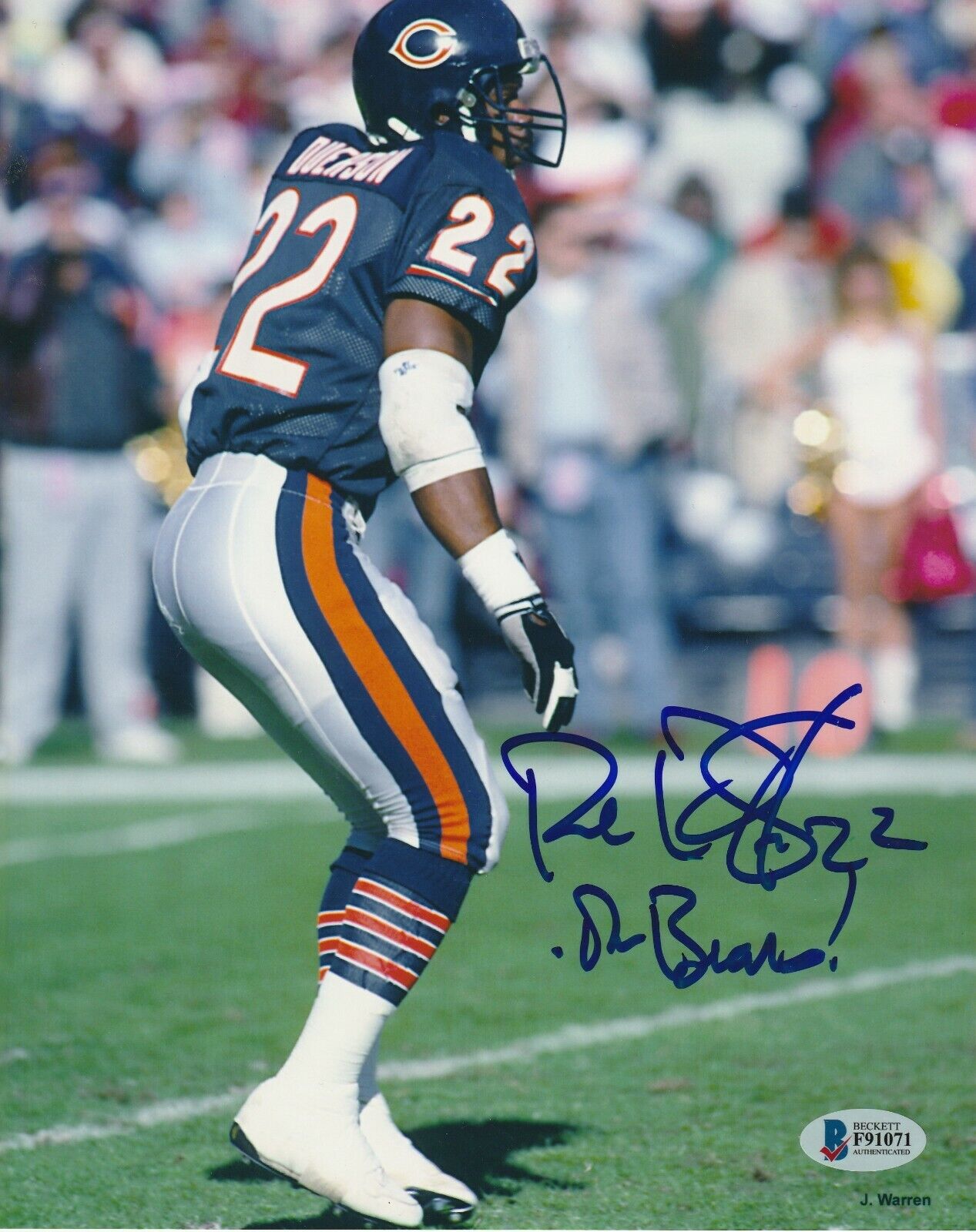 DAVE DUERSON Signed Chicago BEARS 8x10 Photo Poster painting w/ Beckett (BAS) COA & Inscription