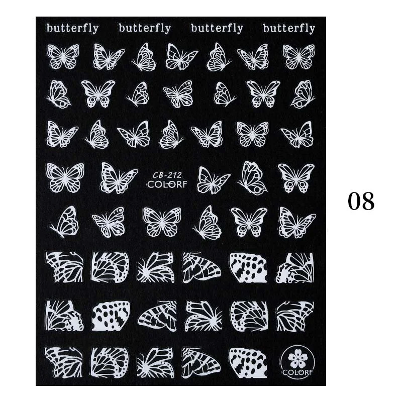 Black White Gold Butterfly 3D Nails Sticker Geometry Decals Flower DIY Decals Designs For Nail Art Manicures Decorations Salon