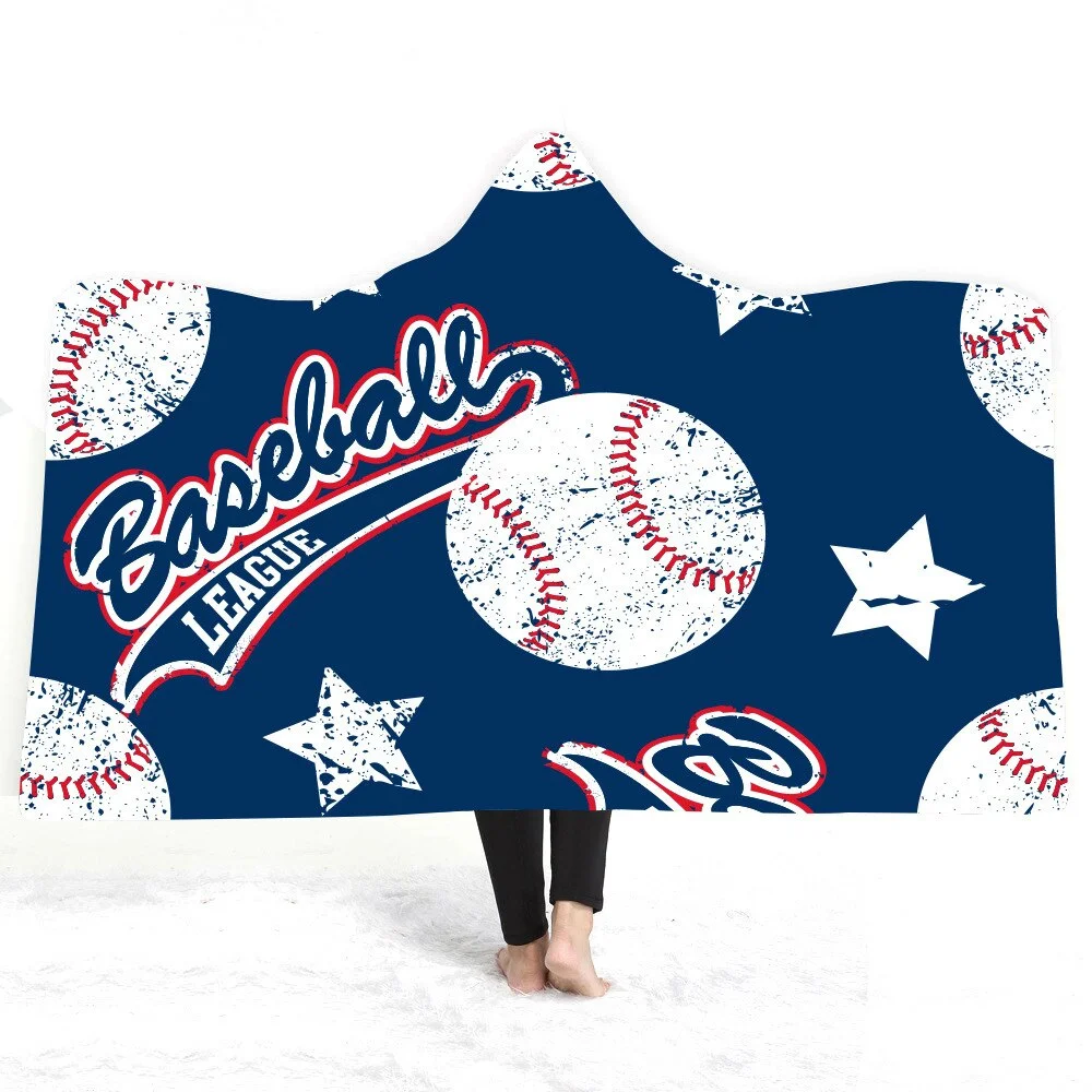 Hooded Blanket 3D Printed Baseball For Home Sofa Sherpa Fleece Hoodie Blanket Microfiber Throw Blanket For Adults Drop Shipping