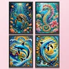 (US Only)4Pcs 30x40cm Marine Animal 5D DIY Special Shape Crystal Partial Diamond Painting