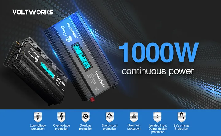 Inverter Pure Sine Wave 1000W - Trasforma 12V DC In 220V AC Per Auto, Camper E Aree Senza Elettricità