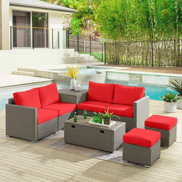 Aaleena Wicker/Rattan 6 - Person Seating Group with Cushions