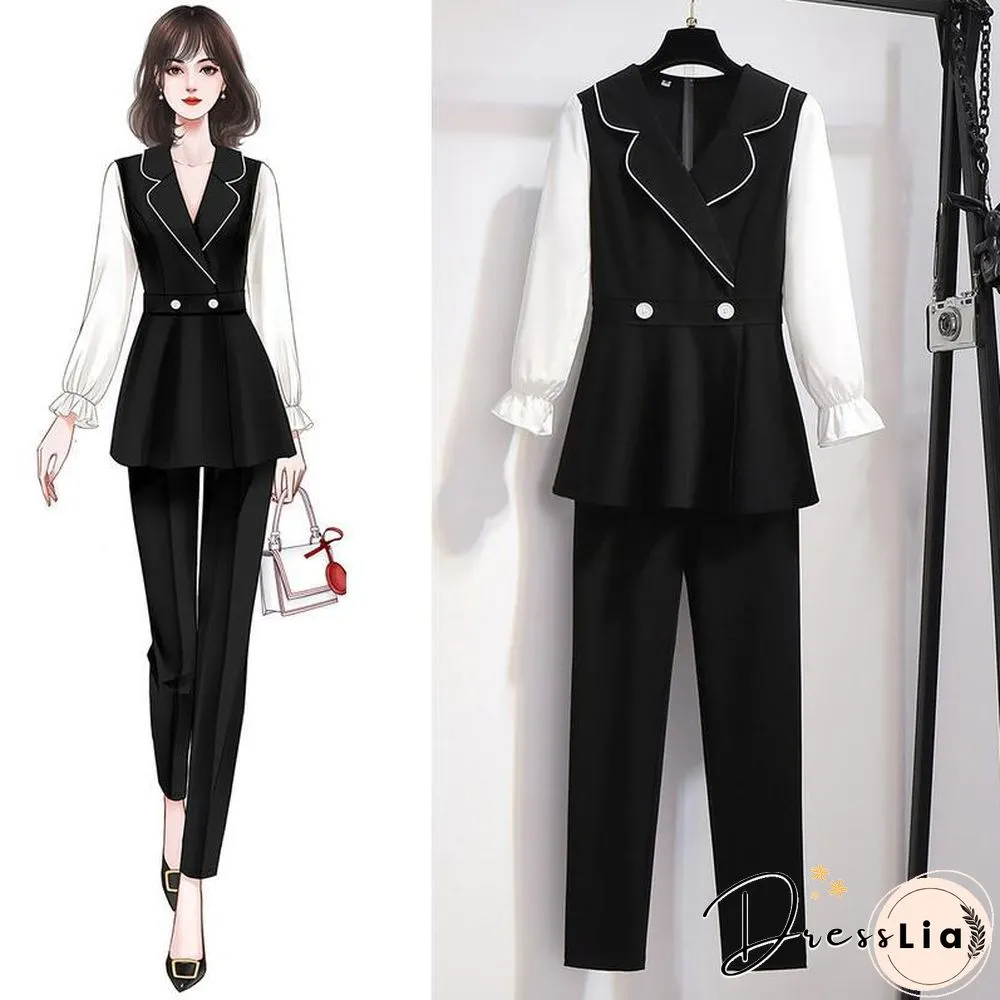 Classic V-neck Coat+Loose Pants P10859