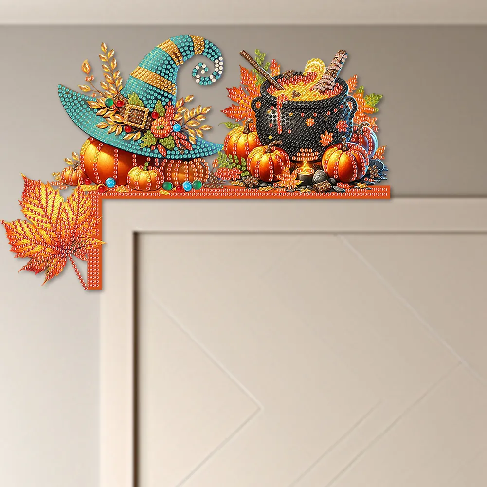 Autumn Pumpkin Diamond Art Door Right Angle Sign for Indoor Outdoor Wall