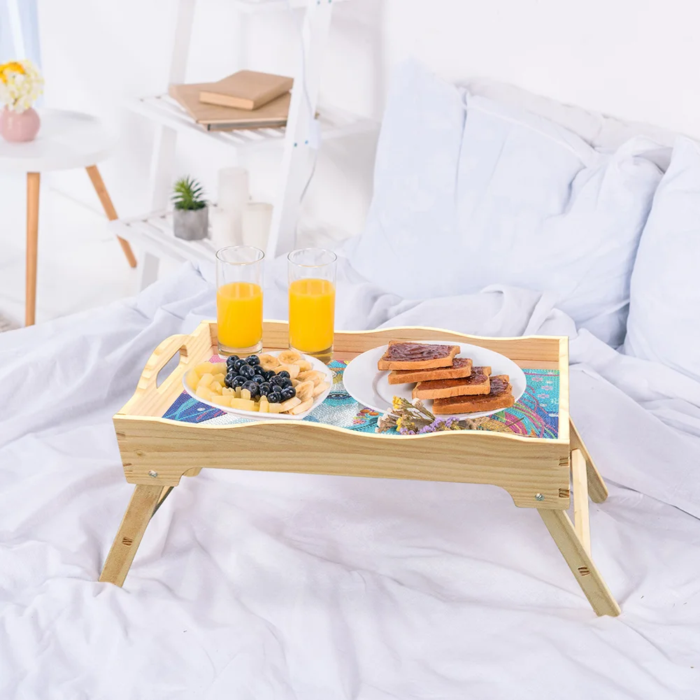 DIY Uniron Wooden Diamond Painting Dinning Table Tray with Handle for Serving Food