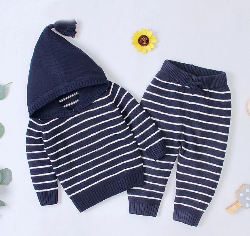 2020 Autumn Winter Baby Boys Girls Long Sleeves Stripe Knit Sweater Suits Kids Clothes Boys Girls Fox Clothing Sets
