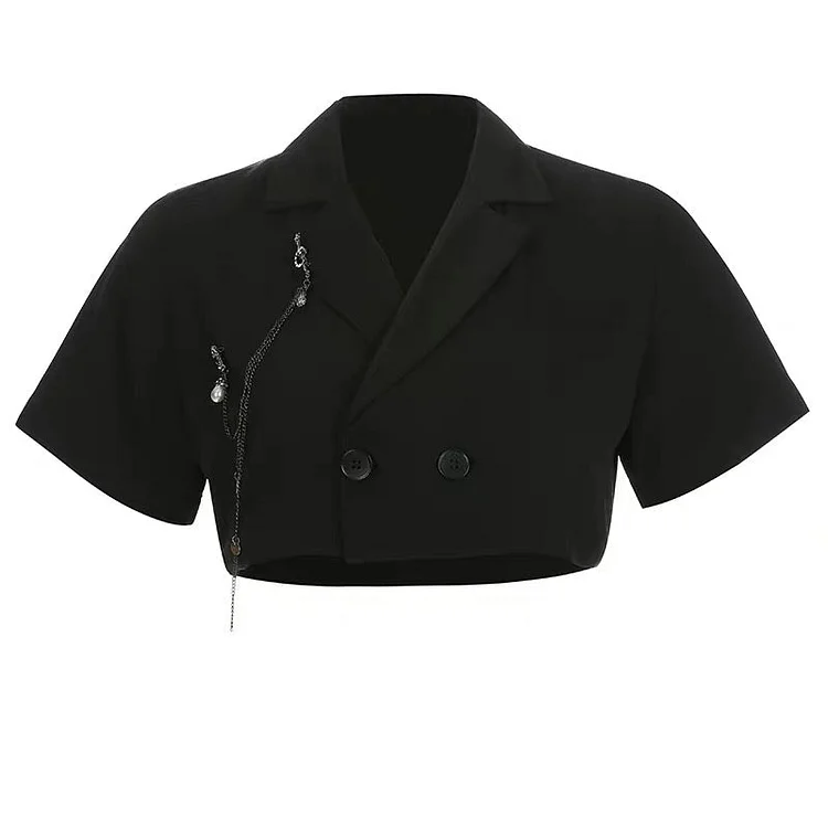 Cropped  V-neck Turn-down Collar Jacket