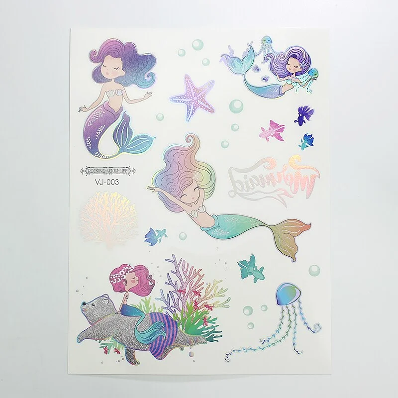 water tattoos for kids cartoon silver gold tattoo sticker sea mermaid temporary tattoos children girls hand tattoo finger decal