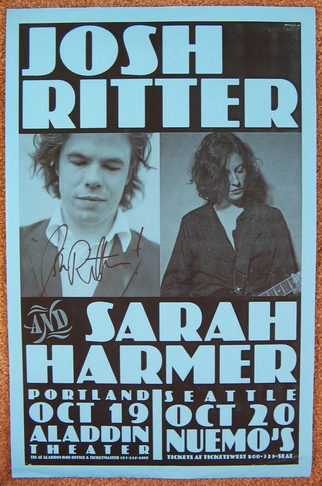 Signed JOSH RITTER Gig POSTER In-Person w/proof Concert Autograph