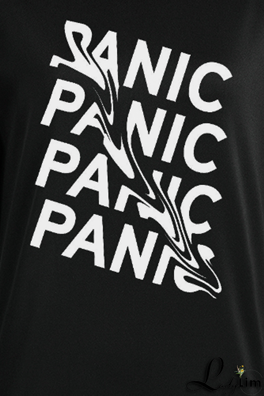 Black Casual Street Print Patchwork Letter O Neck Tops