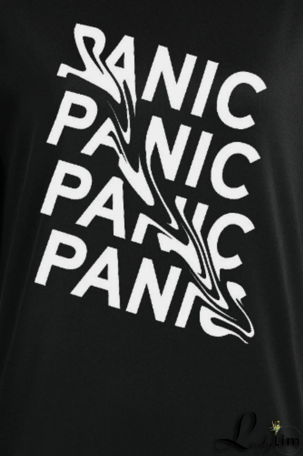 Black Casual Street Print Patchwork Letter O Neck Tops