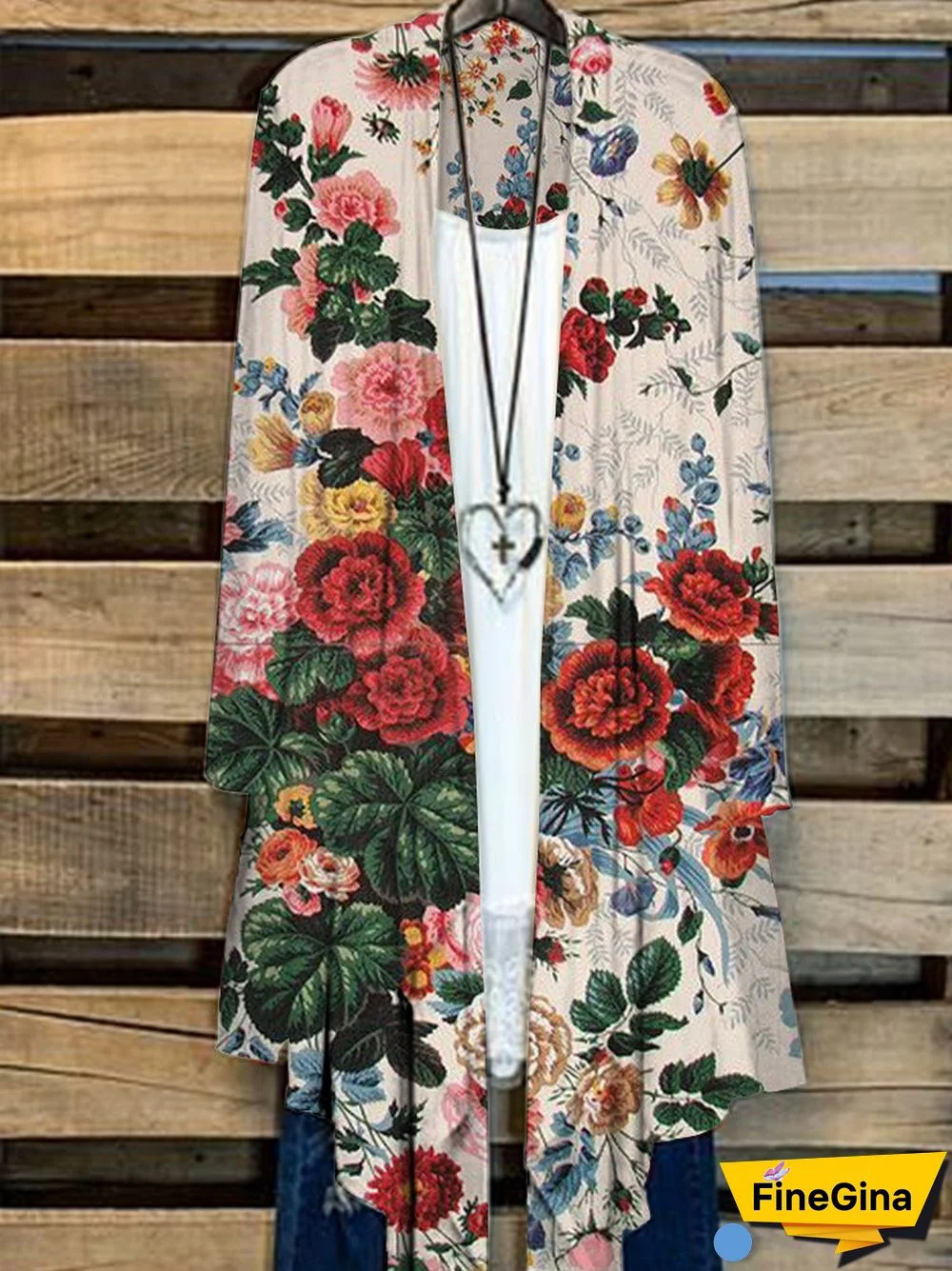 Women Long Sleeve Floral Printed Casual Loose Simple Cardigan