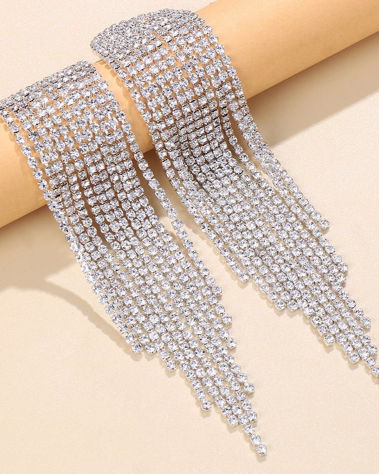 Rhinestone Tassel Long Earrings main image 1
