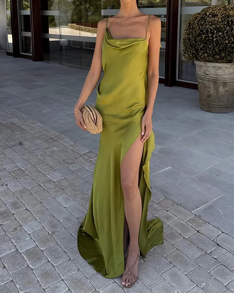 Suspender Ruffle Backless Dress