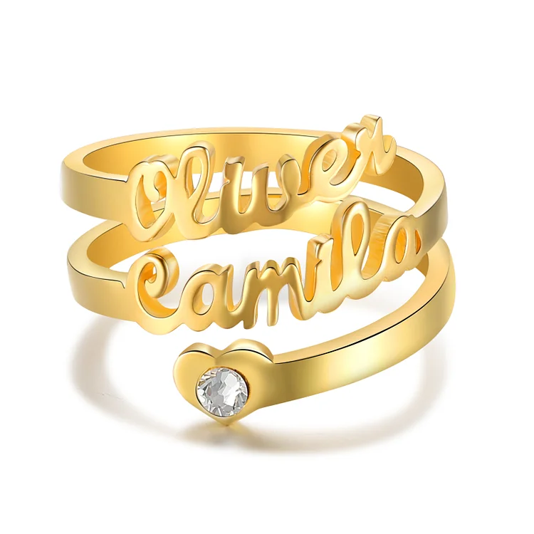 Heart Crystal Name Ring Personalized 2 Names Classic Rings for Her