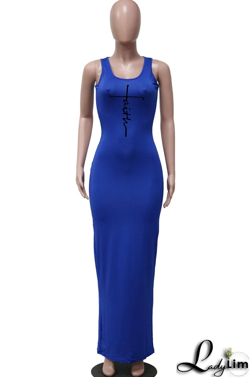 Fluorescent Yellow Casual Print Split Joint U Neck Straight Dresses