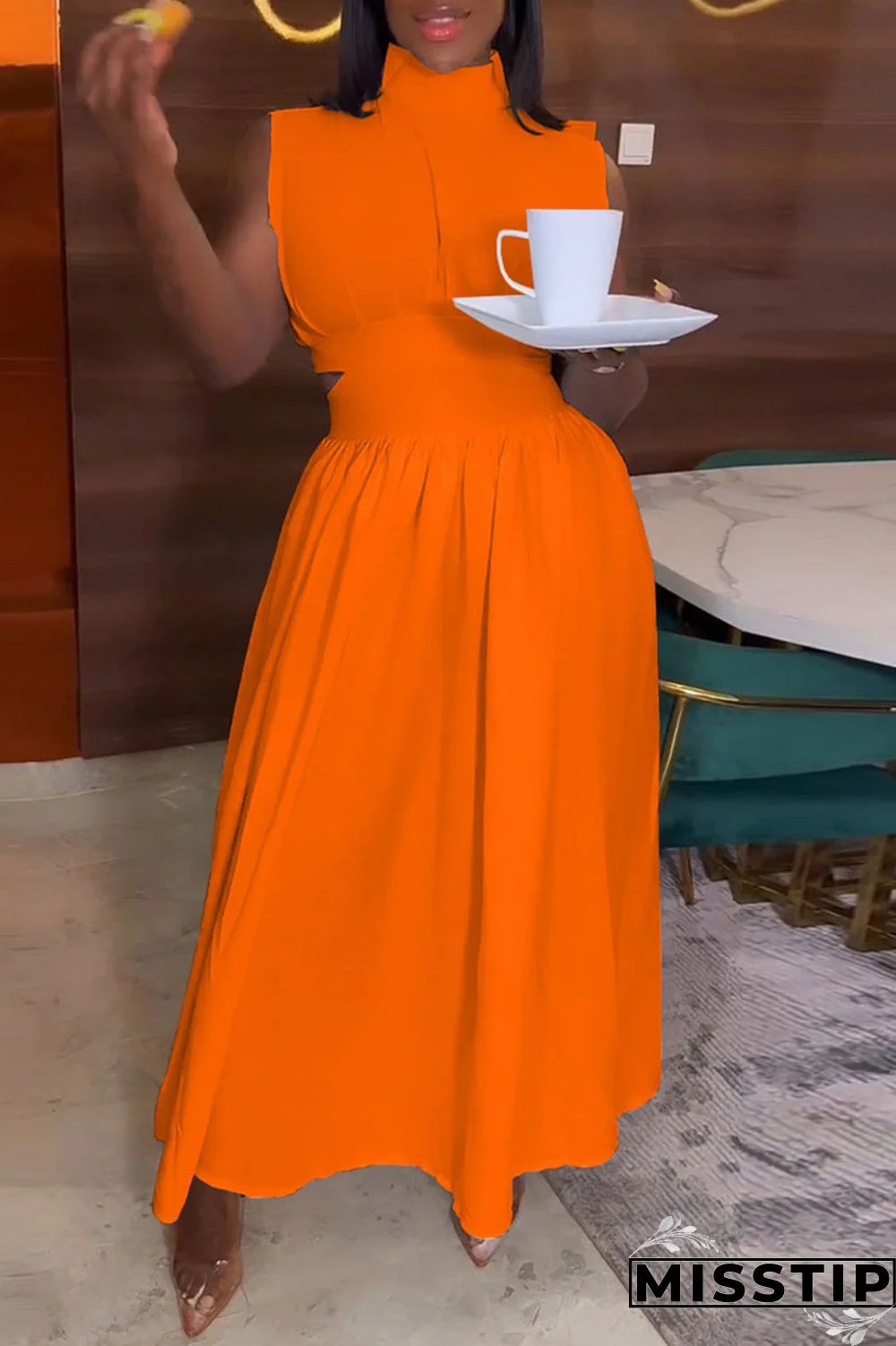 Black Elegant Solid Hollowed Out Patchwork Half A Turtleneck A Line Dresses