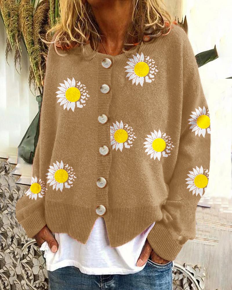 Solid Color Flower Printed Sweater