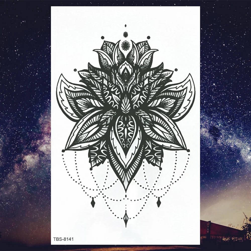 Sdrawing Henna Fake Temporary Tattoos For Men Women Black Creative Wolf Tattoo Sticker Geometric Tribe Owl Skeleton Tatoos Body Arms