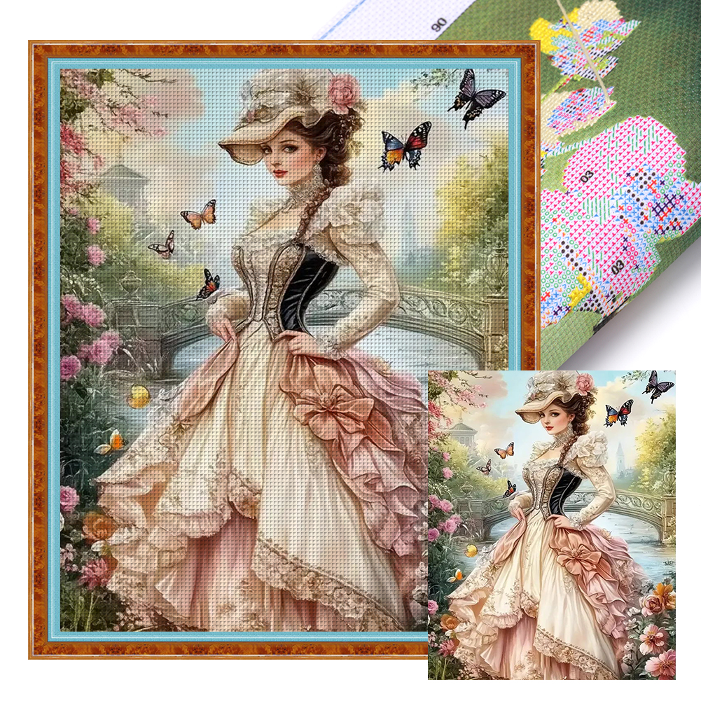 Victorian Girl Full 11CT Pre-stamped Canvas(40*50cm) Cross Stitch