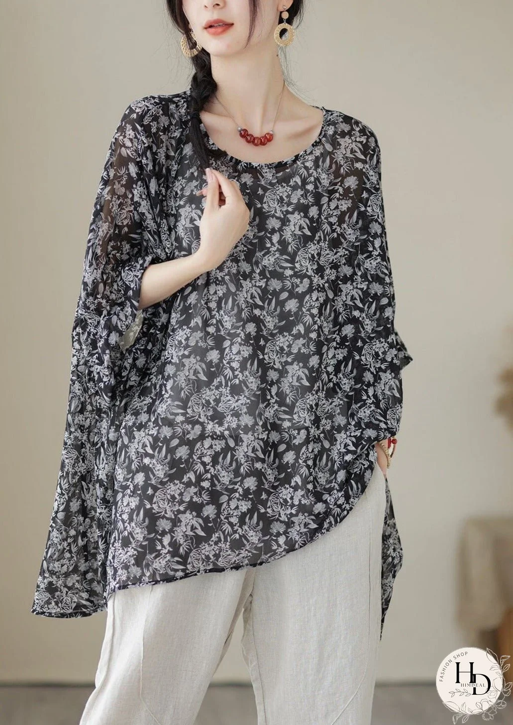 Women Summer Loose Retro Floral Tops
