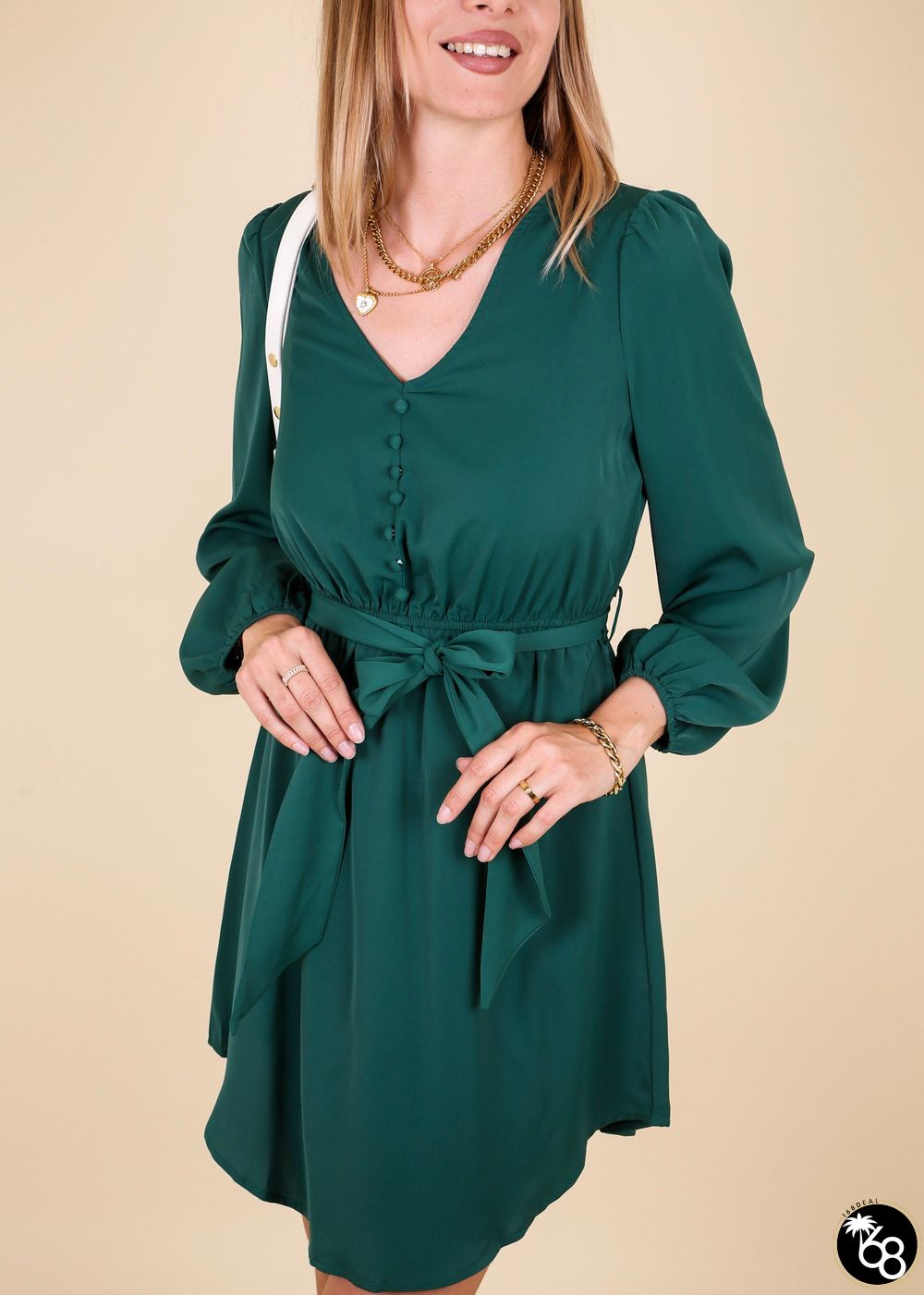 Button Detail Bishop Sleeve Dress | 168DEAL