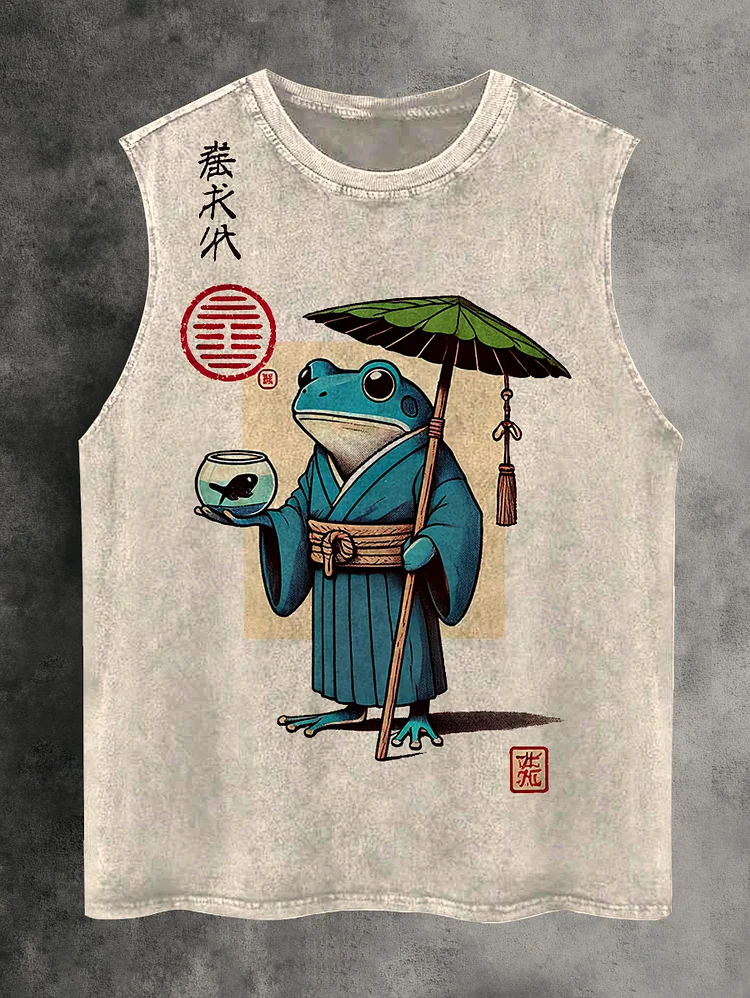 Men's Japanese Taoist Frog Print Cotton Tank Top