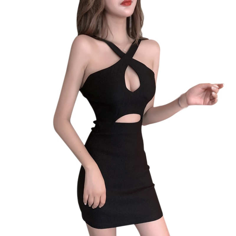 Hollow out Hanging Neck Hanging Strap Wrapped Hip Skirt Women's Dress Slim Fit Open Back Short Skirt Women 2024
