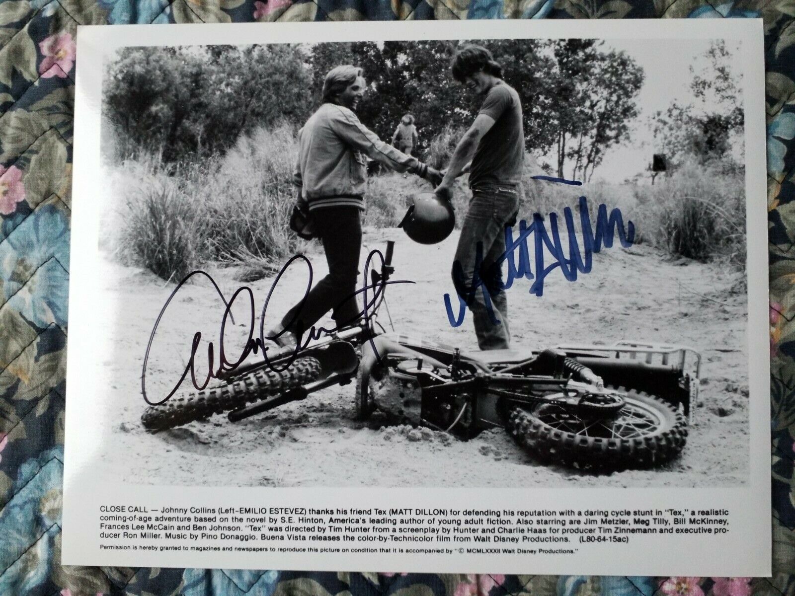 EMILIO ESTEVEZ & MATT DILLON AUTHENTIC SIGNED 8x10 Tex Promo Photo Poster painting Autographed