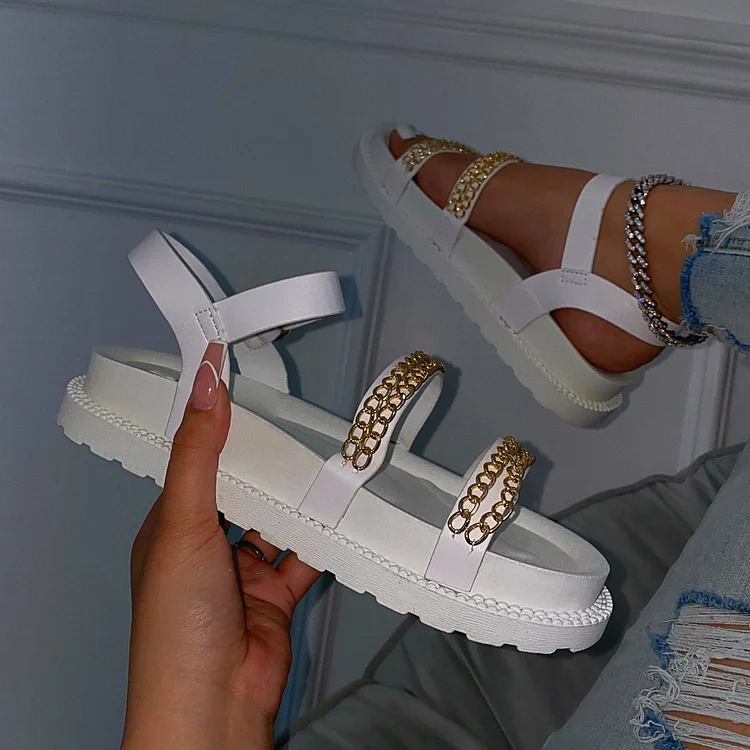  Women's Chic Chain Detailed Straps Platform Sandals