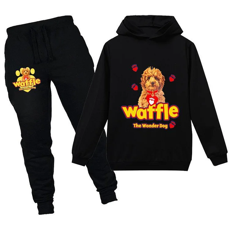 Mayoulove Kids Waffle The Wonder Dog  Casual Hoodie Tracksuit Sportwear-Mayoulove