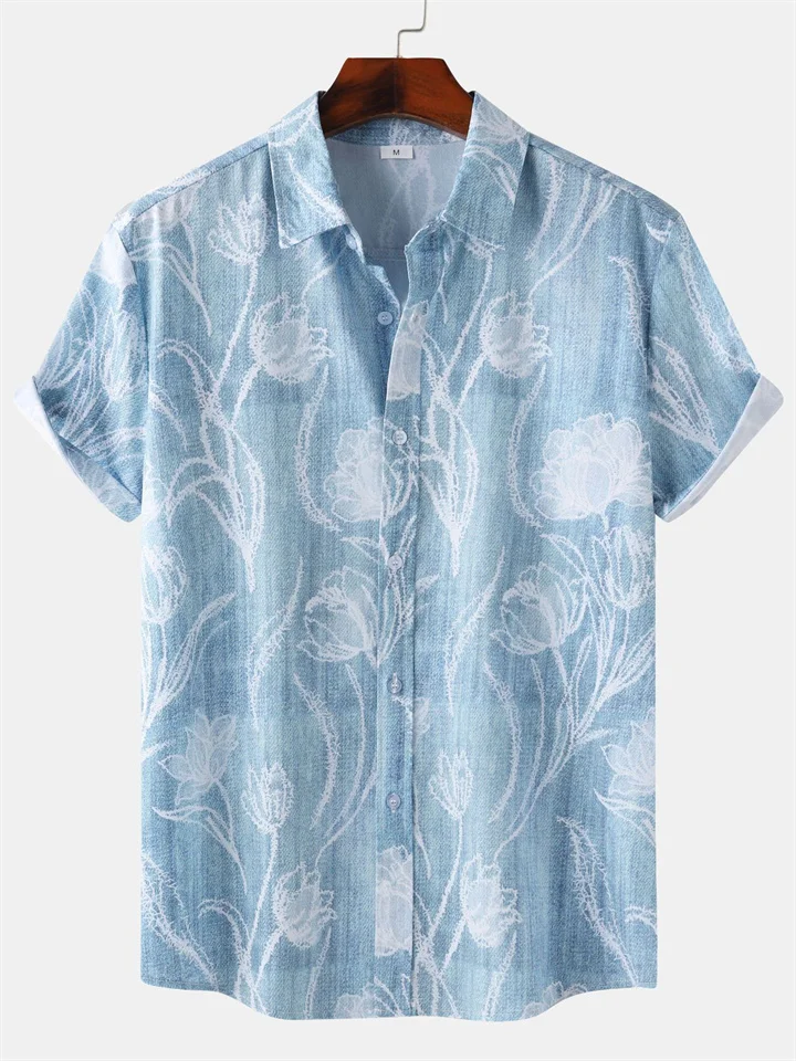 New Men's Hawaiian Style Beach Print Short Sleeve Shirt