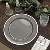 10 Pack | 12" Silver Rim Clear Heavy Duty Plastic Serving Trays, Disposable Charger Plates Tableware