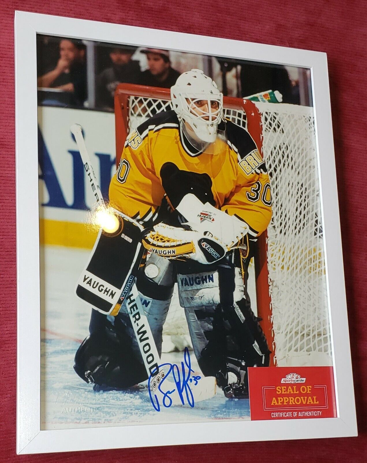 Framed Bill Ranford Signed Boston Bruins 11x14 Photo Poster painting Poster (Sports Cards SOA)